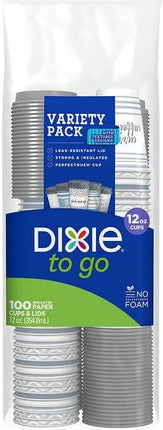 Dixie To Go Coffee Cups and Lids, 12 Oz, 120 Count, Assorted Designs, Disposable Hot Beverage Cups & Lids