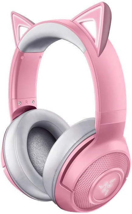 Razer Kraken BT Kitty Edition: Bluetooth 5.0-40ms Low Latency Connection - Custom 60mm Drivers - Beamforming Microphone - Powered by Razer Chroma - Rose Quartz (Renewed)