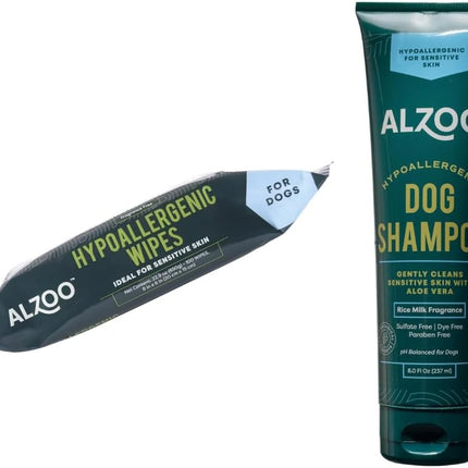 ALZOO Hypoallergenic Bundle for Dogs, Grooming Wipes and Sensitive Shampoo, 100% Plant-Based Active Ingredients, Made in USA
