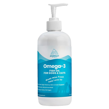 Wild-Caught Omega 3 Fish Oil for Dogs & Cats, Liquid EPA DHA Supplement for Skin, Coat, Joints & Heart, Low-Odor Omega 3 Drops for Small Dog Breeds & Cats with Itchy Skin, 2 oz