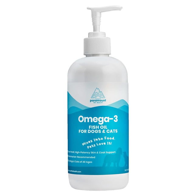 Wild-Caught Omega 3 Fish Oil for Dogs & Cats, Liquid EPA DHA Supplement for Skin, Coat, Joints & Heart, Low-Odor Omega 3 Drops for Small Dog Breeds & Cats with Itchy Skin, 2 oz