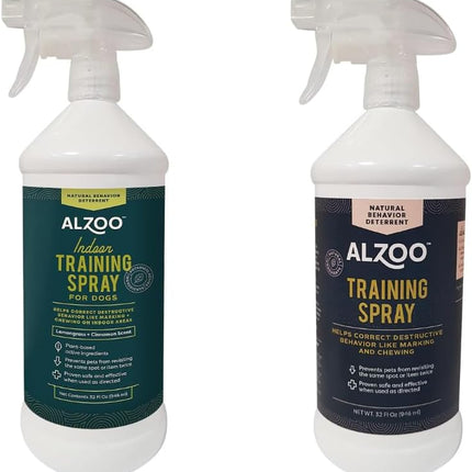 ALZOO Indoor and Outdoor Training Spray for Dogs, Helps Correct Destructive Behavior Like Marking & Chewing On Indoor Areas, 100% Plant-Based Active Ingredients, 32 Fl. Oz. Spray Bottle