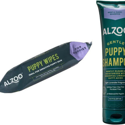 ALZOO Puppy Bundle, Grooming Wipes and Gentle Puppy Shampoo, 100% Plant-Based Active Ingredients, Made in USA