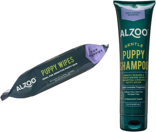 ALZOO Puppy Bundle, Grooming Wipes and Gentle Puppy Shampoo, 100% Plant-Based Active Ingredients, Made in USA