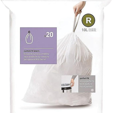 simplehuman Code R Custom Fit Drawstring Trash Bags, 10 Liter / 2.6 Gallon, 12 Refill Packs (240 Count)