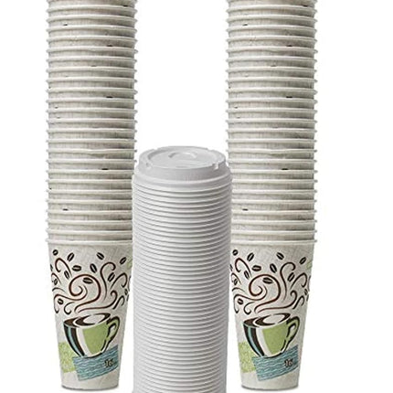 Dixie PerfecTouch WiseSize Coffee Design Insulated Paper Cup, 16oz Cups and Lids Bundle (16 oz, 50 Cups, 50 Lids)