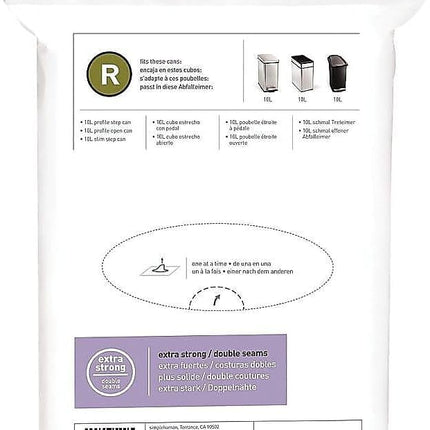 simplehuman Code R Custom Fit Drawstring Trash Bags, 10 Liter / 2.6 Gallon, 12 Refill Packs (240 Count)