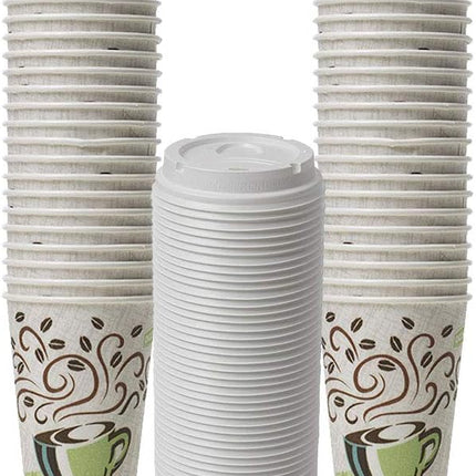 Dixie PerfecTouch WiseSize Coffee Design Insulated Paper Cup, 16oz Cups and Lids Bundle (16 oz, 50 Cups, 50 Lids)