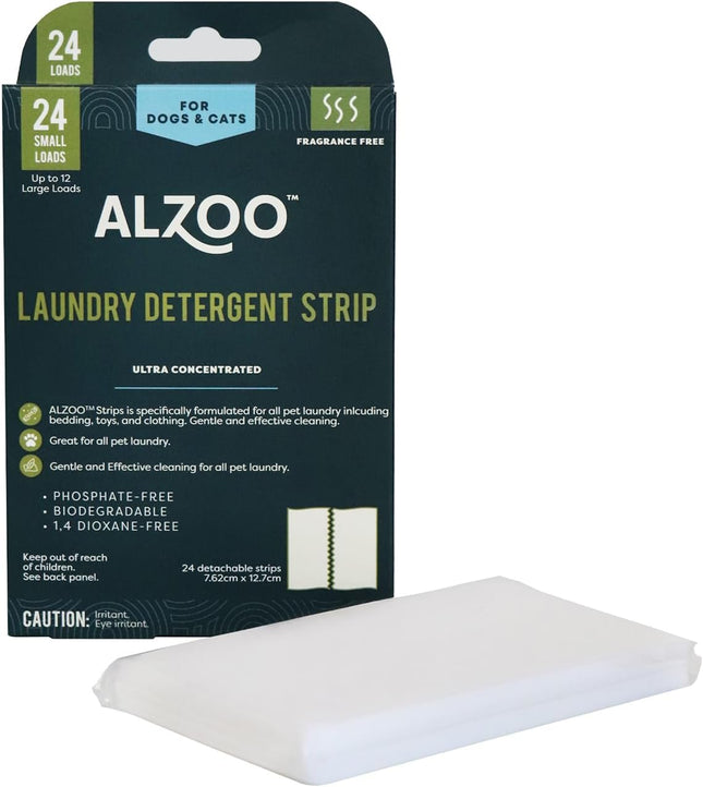 ALZOO Laundry Detergent Strips For Pet Laundry, Removes Dirt, Odors and Stains, Fragrance Free, 12 Sheets