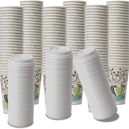 Coffee Design Insulated Paper Cup, 12oz Cups and Lids Bundle (12 oz, 150 Cups, 150 Lids)