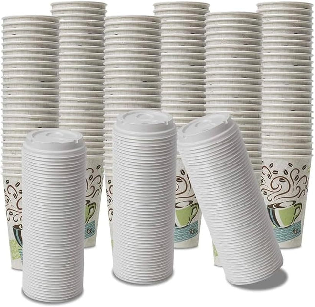 Coffee Design Insulated Paper Cup, 12oz Cups and Lids Bundle (12 oz, 150 Cups, 150 Lids)