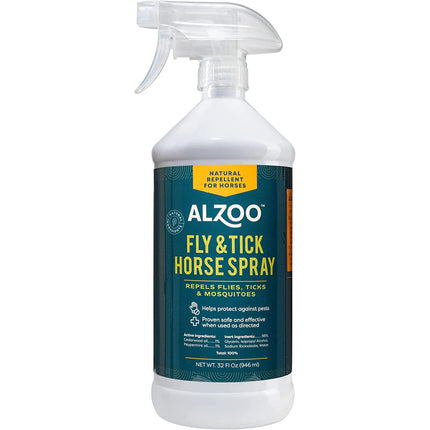 ALZOO Natural Fly and Tick Horse Spray, Helps Repel Mosquitoes, Horseflies & Ticks, Plant-Based Active Ingredients, 32 Fl. Oz. Spray Bottle