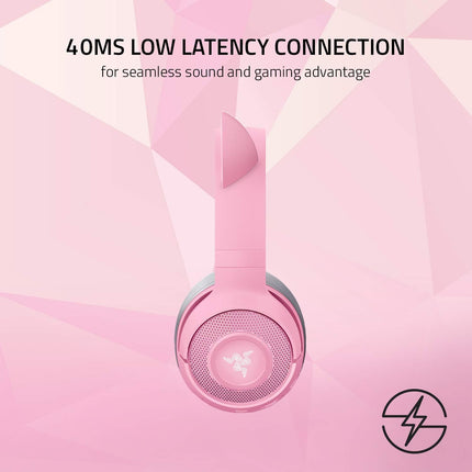 Razer Kraken BT Kitty Edition: Bluetooth 5.0-40ms Low Latency Connection - Custom 60mm Drivers - Beamforming Microphone - Powered by Razer Chroma - Rose Quartz (Renewed)