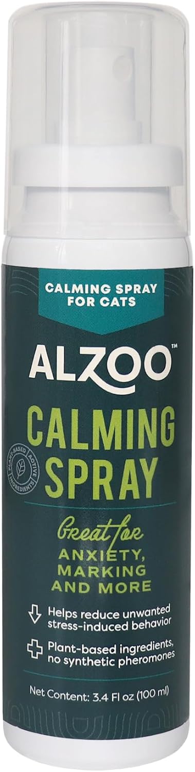 ALZOO Cat Calming Spray - Natural Plant Based Stress & Anxiety Relief, Valerian & Lavadin Blend, No Synthetic Pheromones, Stress and Anxiety Relief During Travel, Vet, Fireworks, Separation