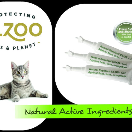 ALZOO Natural Flea & Tick Squeeze-On for Cats, Helps Repel Fleas, Ticks & Mosquitos, Up to 3-Months Protection, Plant-Based Active Ingredients, Water-Resistant, 3 EZ-On Applicators Per Pack