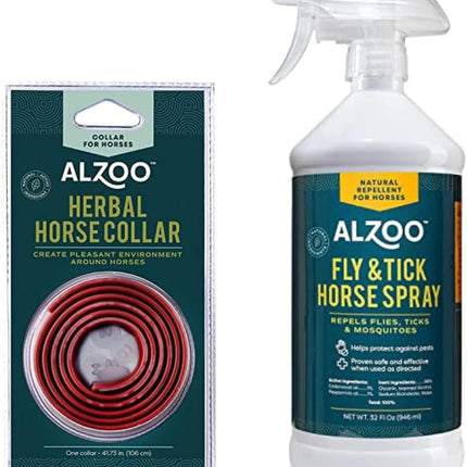 ALZOO Fly and Tick Horse Spray and Collar Bundle, 100% Plant-Based Active Ingredients, Helps Repel Mosquitos, Horesflies & Ticks