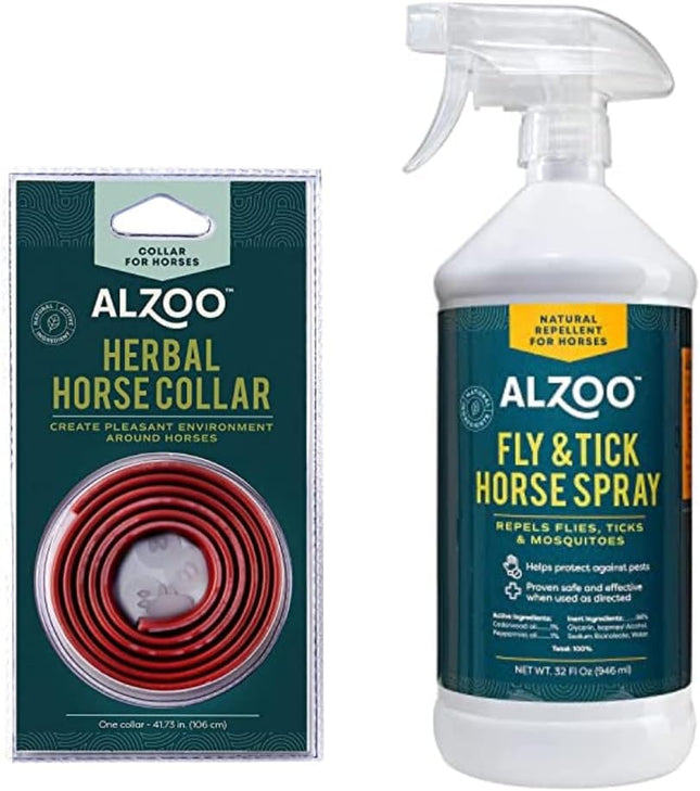 ALZOO Fly and Tick Horse Spray and Collar Bundle, 100% Plant-Based Active Ingredients, Helps Repel Mosquitos, Horesflies & Ticks
