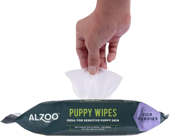ALZOO Puppy Bundle, Grooming Wipes and Gentle Puppy Shampoo, 100% Plant-Based Active Ingredients, Made in USA