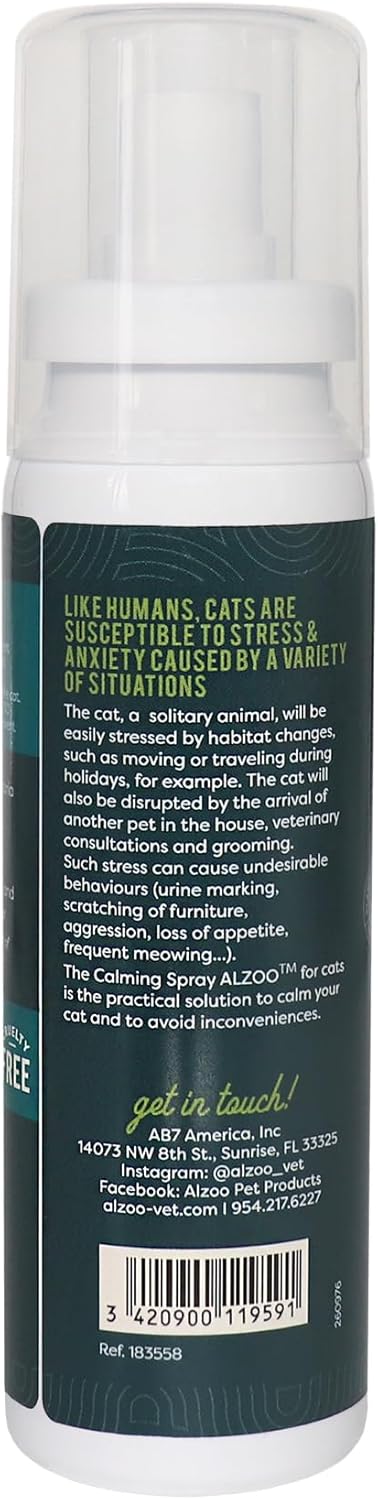 ALZOO Cat Calming Spray - Natural Plant Based Stress & Anxiety Relief, Valerian & Lavadin Blend, No Synthetic Pheromones, Stress and Anxiety Relief During Travel, Vet, Fireworks, Separation
