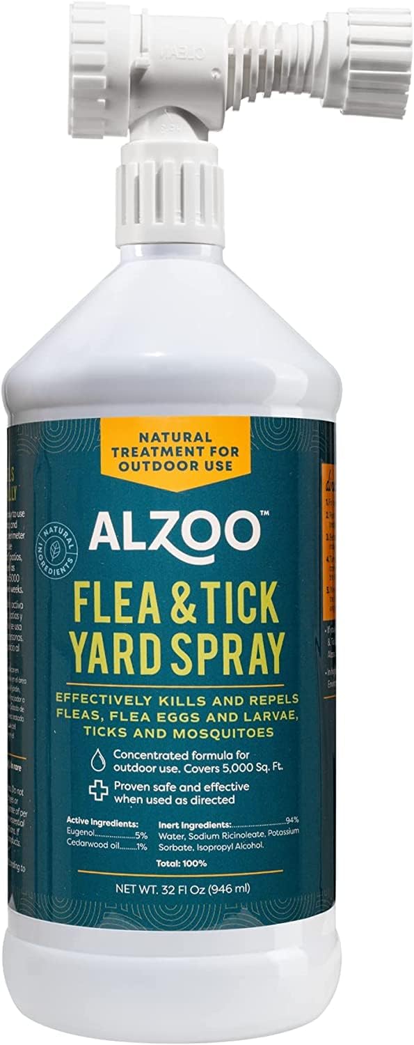 ALZOO Natural Flea & Tick Yard Spray, Helps Eliminate and Repel Pests, Outdoor Use, Covers 5,000 Sq. Ft., Plant-Based Active Ingredients, 32 Fl. Oz. Bottle