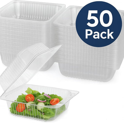 Clear Plastic Hinged Take-Out Containers – Clamshell Food Containers for Dessert, Cake, Snacks, Salads – Disposable, Leak-Resistant, Stackable – Takeout Tray with Secure Lid Closure (50 Pack, 16 oz)