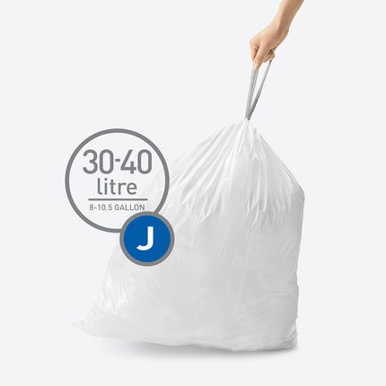 simplehuman Code J 100 Count, Dispenser Pack Custom Fit Liners, Drawstring Trash Bags, 30-45 Liter / 8-12 Gallon, White