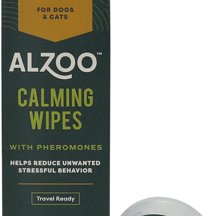 ALZOO Calming Wipes with Pheromones for Cats and Dogs, On The Go Wipes Helps Reduce Stressful Behavior, 0.15 Ounce