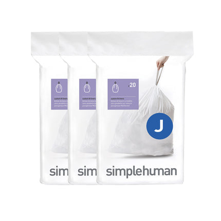 simplehuman Code J 100 Count, Dispenser Pack Custom Fit Liners, Drawstring Trash Bags, 30-45 Liter / 8-12 Gallon, White