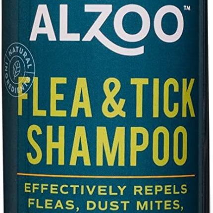 ALZOO Natural Flea and Tick Repellent Shampoo for Dogs, Effectively Repels Fleas, Ticks & Mosquitos, Plant-Based Active Ingredients, Sulfate & Paraben-Free, 12 Fl. Oz.