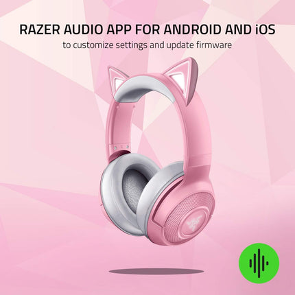 Razer Kraken BT Kitty Edition: Bluetooth 5.0-40ms Low Latency Connection - Custom 60mm Drivers - Beamforming Microphone - Powered by Razer Chroma - Rose Quartz (Renewed)