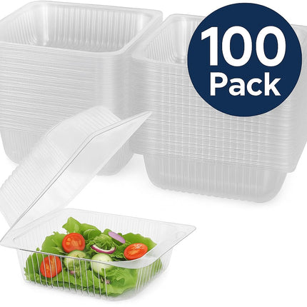Clear Plastic Hinged Take-Out Containers – Clamshell Food Containers for Dessert, Cake, Snacks, Salads – Disposable, Leak-Resistant, Stackable – Takeout Tray with Secure Lid Closure (50 Pack, 16 oz)