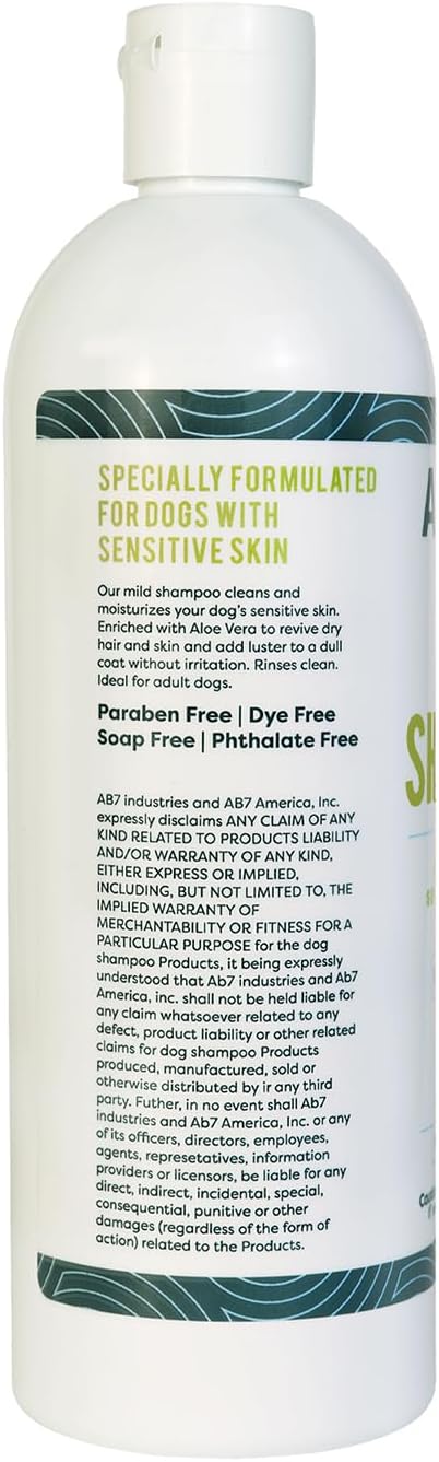 ALZOO Sensitive Skin Dog Shampoo - Aloe Vera & pH Balanced Formula - Alcohol/Paraben-Free - Cleans & Moisturizes, Adds Luster - Cruelty-Free, Rice Milk Fragrance, 16 Fl Oz