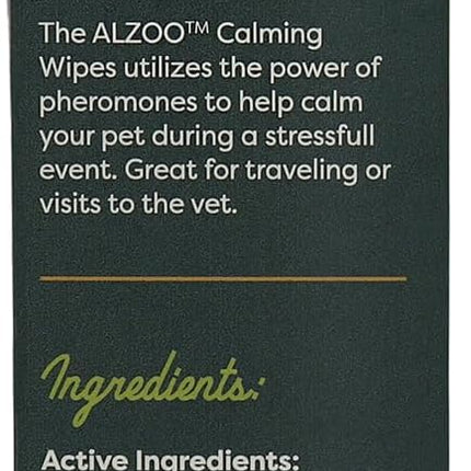 ALZOO Calming Wipes with Pheromones for Cats and Dogs, On The Go Wipes Helps Reduce Stressful Behavior, 0.15 Ounce
