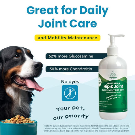 Plant-Based Liquid Glucosamine for Dogs, 1600mg Joint Support with Chondroitin, MSM & Omega 3-6-9, Shellfish-Free Dog Arthritis Supplement for Mobility & Flexibility, Made in USA, 32 oz