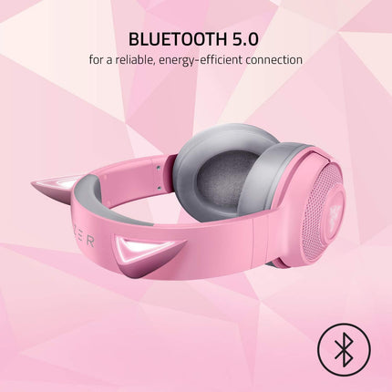 Razer Kraken BT Kitty Edition: Bluetooth 5.0-40ms Low Latency Connection - Custom 60mm Drivers - Beamforming Microphone - Powered by Razer Chroma - Rose Quartz (Renewed)