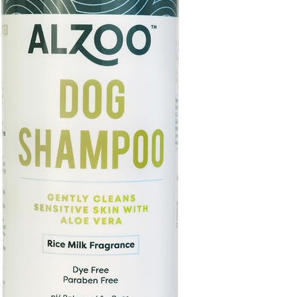 ALZOO Sensitive Skin Dog Shampoo - Aloe Vera & pH Balanced Formula - Alcohol/Paraben-Free - Cleans & Moisturizes, Adds Luster - Cruelty-Free, Rice Milk Fragrance, 16 Fl Oz