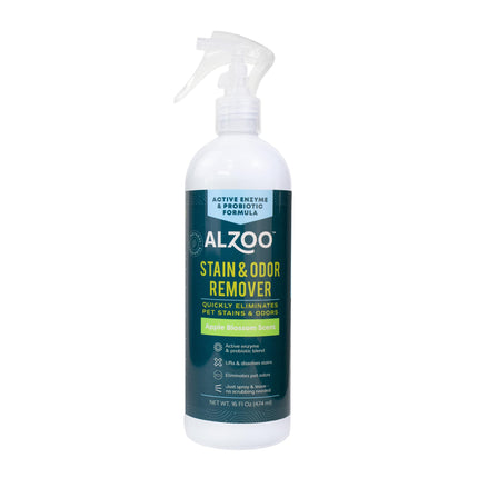ALZOO Stain & Odor Remover, Quickly Lifts & Dissolves Pet Stains & Helps Eliminate Odors, 100% Plant-Based Active Ingredients, Lavender Vanilla Scent, 32 Fl. Oz Spray Bottle