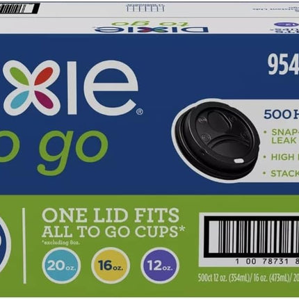 Dixie Perfec Touch Domed Plastic, Hot Cup Lid for 12 Ounce/16 Ounce, Black, 500 Count