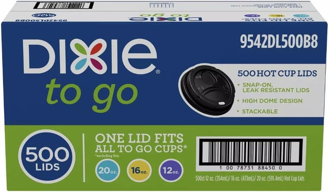 Dixie Perfec Touch Domed Plastic, Hot Cup Lid for 12 Ounce/16 Ounce, Black, 500 Count