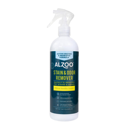 ALZOO Stain & Odor Remover, Quickly Lifts & Dissolves Pet Stains & Helps Eliminate Odors, 100% Plant-Based Active Ingredients, Lavender Vanilla Scent, 32 Fl. Oz Spray Bottle
