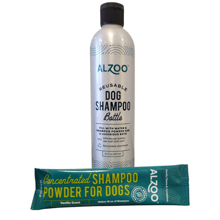 ALZOO Concentrated Shampoo Powder for Dogs, Specially Formulated for Dogs with Sensitive Skin, 100% Plant-Based Active Ingredients, Vanilla Fragrance, Pack of 2