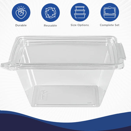 Tamper-Resistant Clear Hinged Containers with Flat Lid – Disposable Plastic Clamshell Takeout Boxes for Food, Salad, Dessert, Sandwich, Leak-Proof & Stackable – BPA-Free (50, Clear, 32 oz)