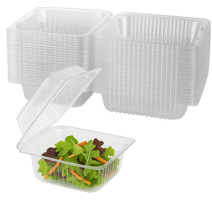 Clear Plastic Hinged Take-Out Containers – Clamshell Food Containers for Dessert, Cake, Snacks, Salads – Disposable, Leak-Resistant, Stackable – Takeout Tray with Secure Lid Closure (50 Pack, 16 oz)