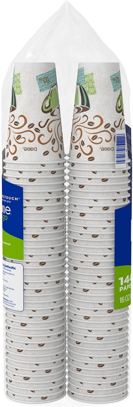 Dixie PerfecTouch Insulated Hot/Cold Paper Cups, Coffee Haze, 16 Oz (144 Count)