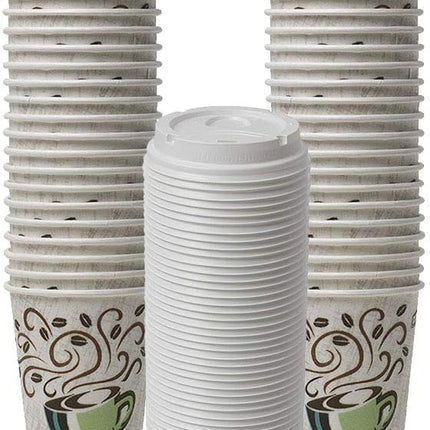 Dixie PerfecTouch WiseSize Coffee Design Insulated Paper Cup, 12oz Cups and Lids Bundle (12 oz, 50 Cups, 50 Lids)