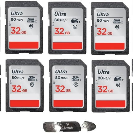 32GB Ultra SDHC UHS-I Memory Card (10-Pack) with TopKnotch High Speed USB Card Reader Bundle (11 Items)