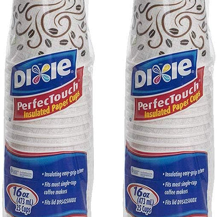 Dixie PerfecTouch WiseSize Coffee Design Insulated Paper Cup, 16oz Cups and Lids Bundle (16 oz, 50 Cups, 50 Lids)