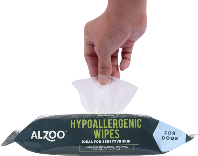 ALZOO Hypoallergenic Bundle for Dogs, Grooming Wipes and Sensitive Shampoo, 100% Plant-Based Active Ingredients, Made in USA