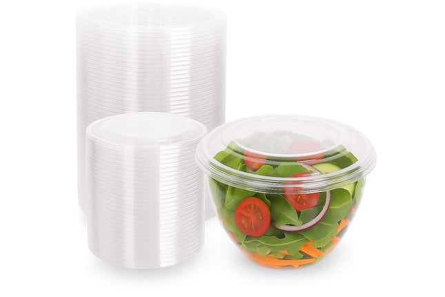 Ruthy's Outlet Plastic Salad Bowls W/Airtight Dome Lids Disposable - Clear Serving Bowls | BPA-Free | Leak-Proof | Meal Prep, Catering, Parties, Takeout, To-Go & Food Storage (50 Pack, 24, Ounce)