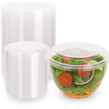Ruthy's Outlet Plastic Salad Bowls W/Airtight Dome Lids Disposable - Clear Serving Bowls | BPA-Free | Leak-Proof | Meal Prep, Catering, Parties, Takeout, To-Go & Food Storage (50 Pack, 24, Ounce)
